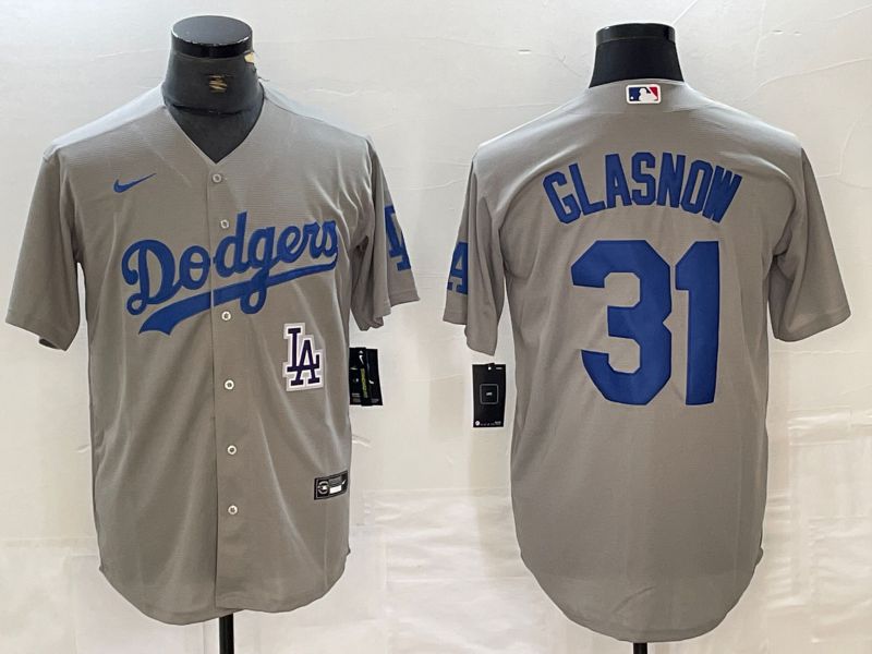 Men Los Angeles Dodgers 31 Glasnow Grey Nike Game MLB Jersey style 8
